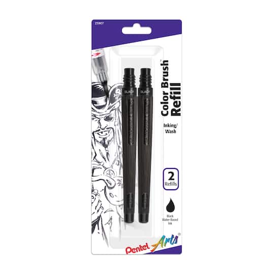 Pentel Arts&#xAE; Black Color Brush Pen Refill Ink Cartridges, 2ct.